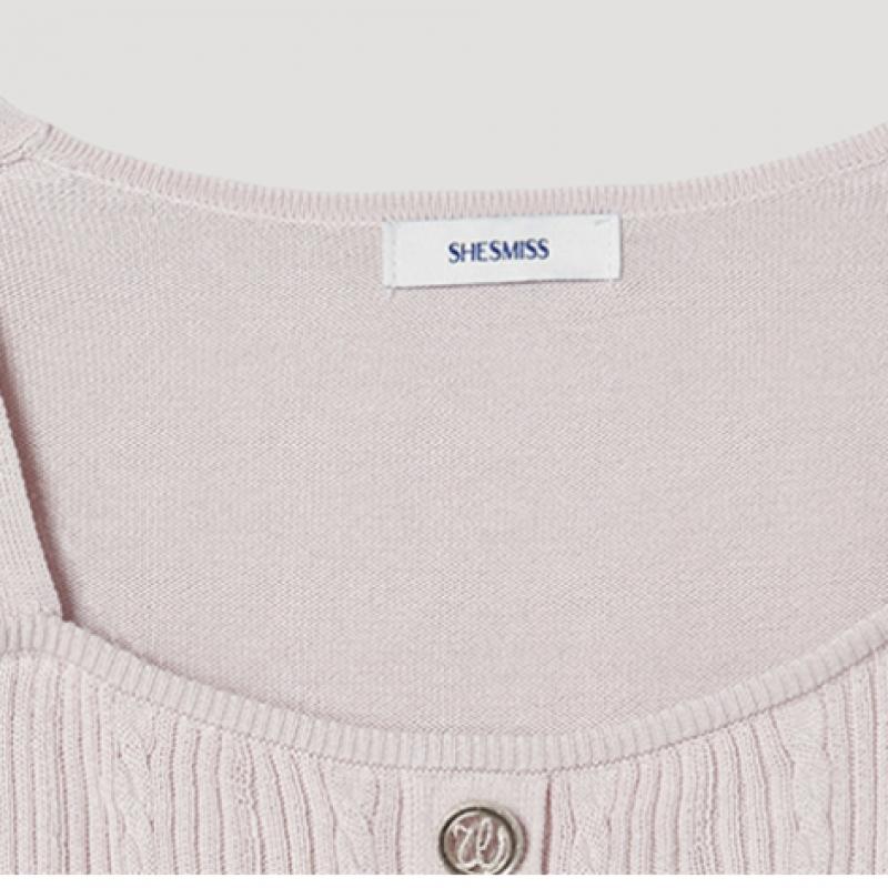 [She S miSS] Texture Block Square Neck Knit Top SSkpop22250