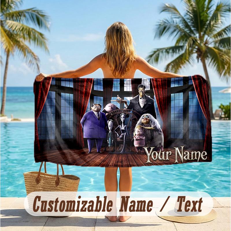 Custom Text Beach Towel, Soft Absorbent Swimming Multi-use TowelThe Addams Family
