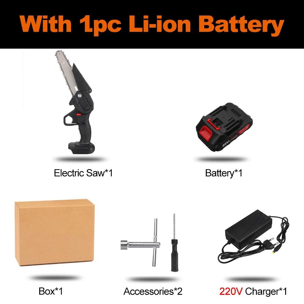 Mini 6 Inches Electric Chainsaw 88V Battery Woodworking Pruning Chainsaw One Hand Garden Logging Saw Power Tool 3000W