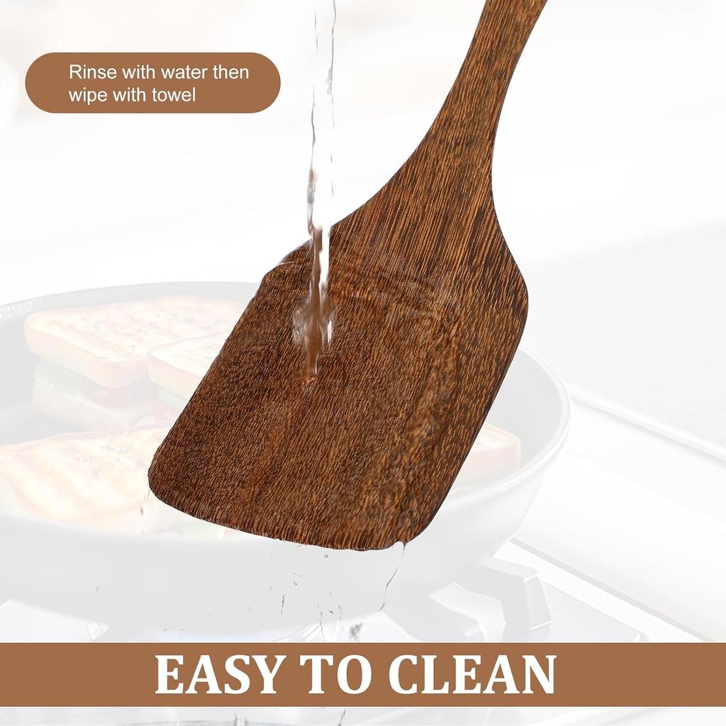 Wooden Spatula Ladle Kitchen Utensil for Cooking Nonstick Frying Pan Wok Wood Turner Stirring 30 cm Long Handle Serving Spoon6