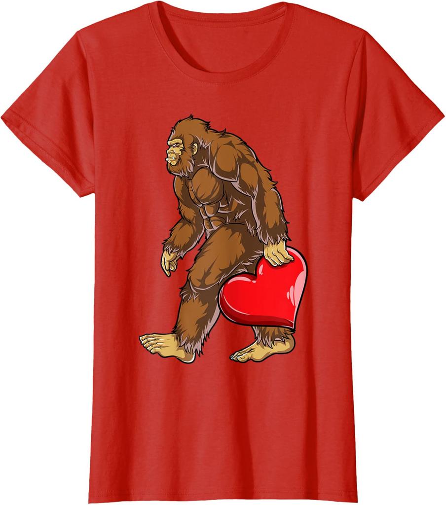 Bigfoot Heart Valentines Day Love Sasquatch Funny Ladies' Crewneck T-Shirt