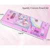 RSINC Double Compartment Glitter Star Flowing Pencil Box, Magnetic Pencil Box | Button Enabled Storages and Sharpener for Kids Unicor Plastic Pink | V