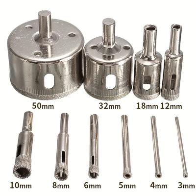 Drill Bit Set 10PCS 3-50mm Diamond Hole Saw Drill Bit Set, Suitable for Cutting Glass, Marble, and Ceramic Tiles