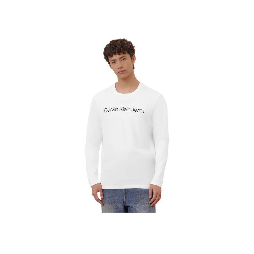 Calvin Klein Fashionable Minimalist Letter Print Comfortable Round Neck Long Sleeve T-Shirt Men Tops Moonlight-White J324901-YAF