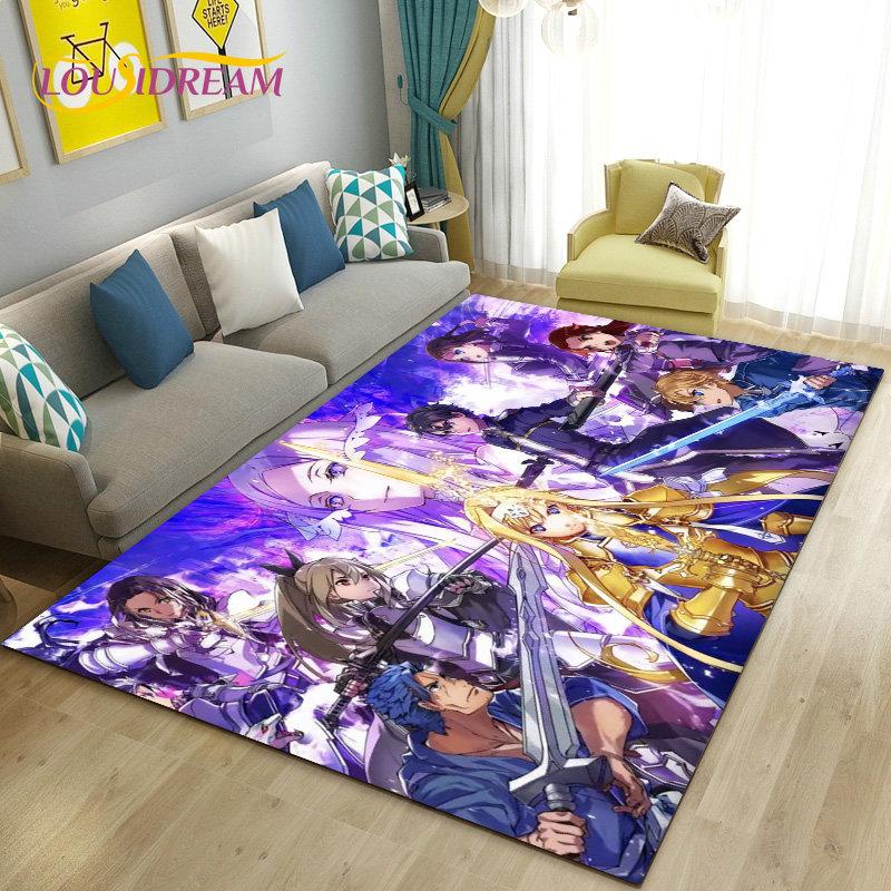 SAO Sword Art Online Anime Area Rug Large,Carpet Rug for Living Room Bedroom Sofa Doormat Decoration, Non-slip Floor Mat Cover
