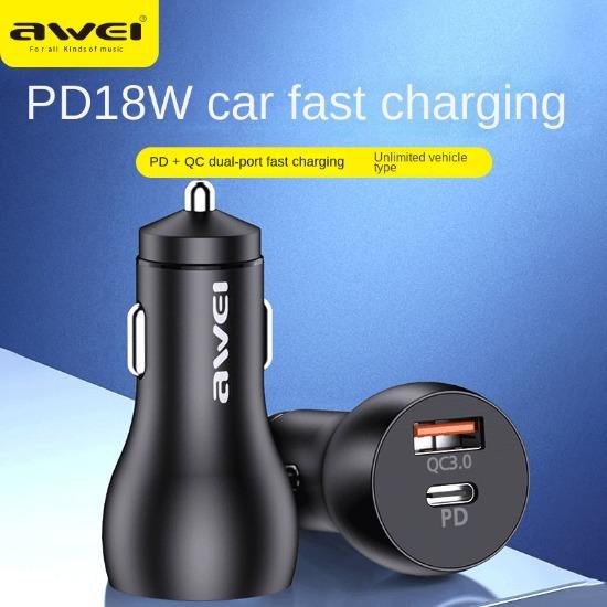 

Автомобильное зарядное устройство Awei C-822 Double Pd18w Mini с быстрой зарядкой