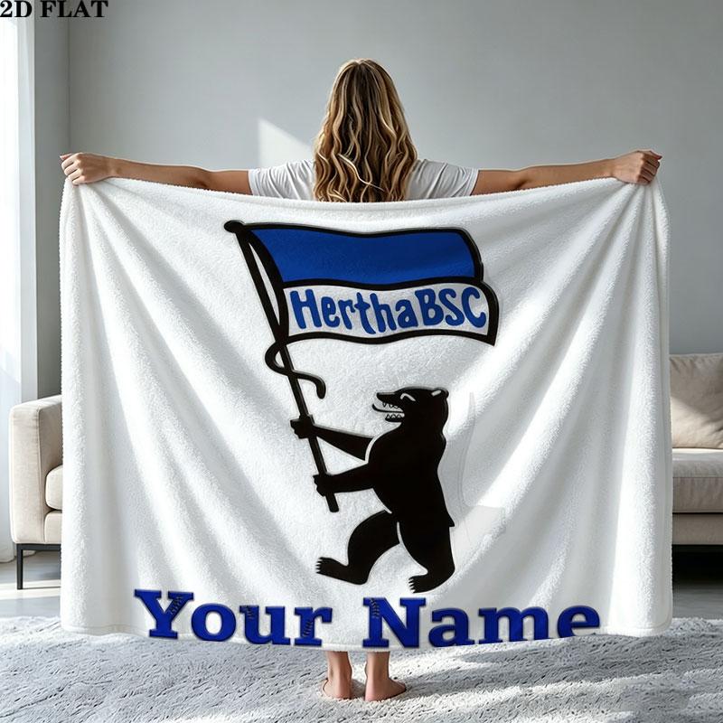 1PC Hertha BSC Custom Name Patterned Flannel Blanket Suitable For All Seasons for Home Decor Warmth and Comfort Gifts Holiday Present