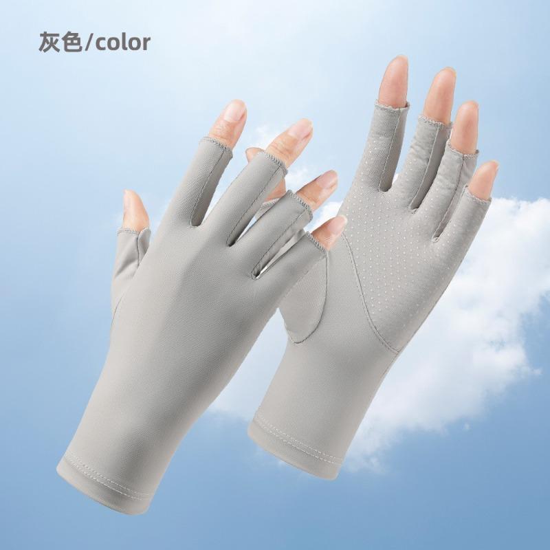 Sunscreen gloves manicure half finger ice silk women driving non-slip breathable touch screen thin summer UV protection gloves