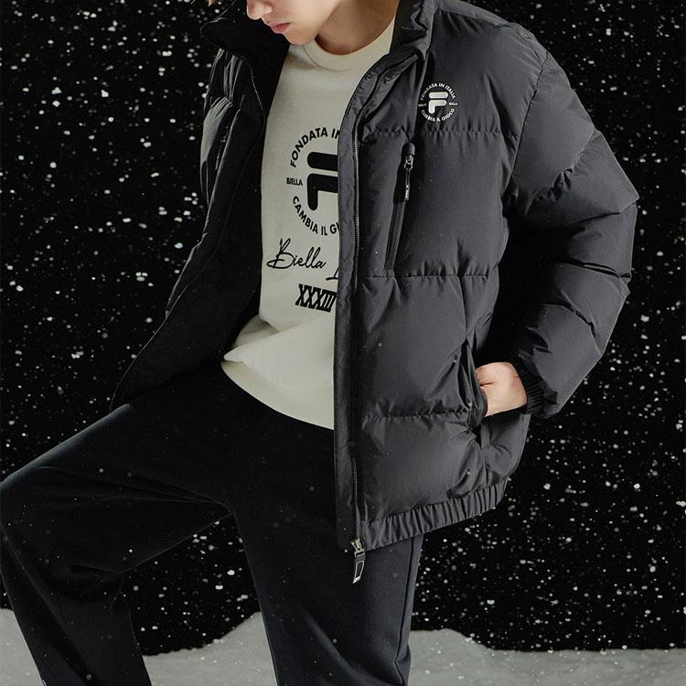 Fila Fusion Uniform Letter Zipper Stand Collar Long Sleeve Down Jacket Men outerwear Black T11M345905F-BK