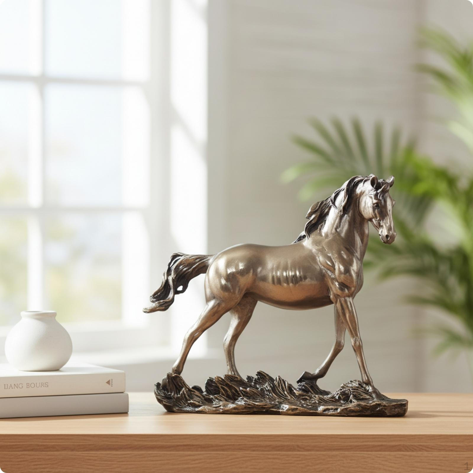 Horse Sculpture ColdCast Bronze Statue Lustrous Ornament for Art Collectors, Bookshelf,