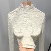Halbrollkragen Spitzen-Basisshirt für Damen Neu Herbst und Winter Slim Langarm Mesh-Top