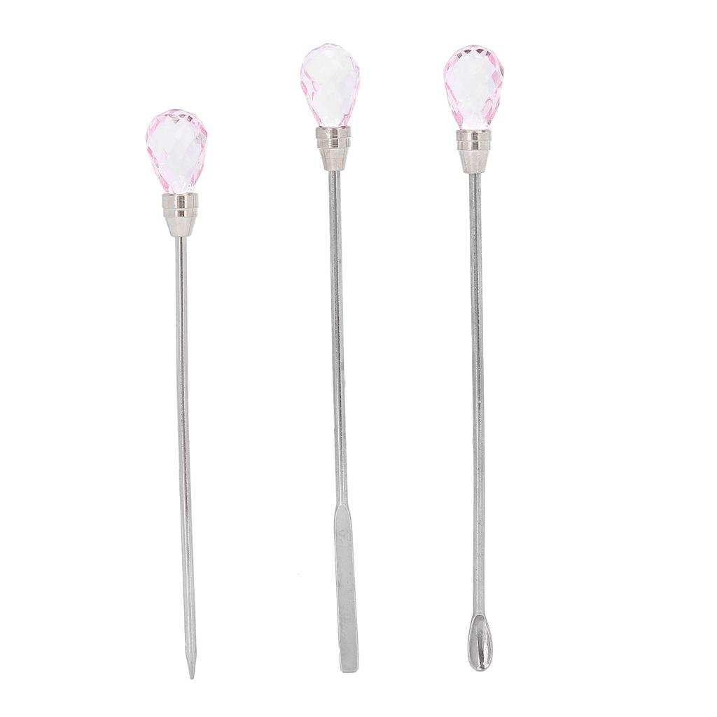 3Pcs Professional Nail Art Stirring Rod Spatula Set Stainless Steel Needle Stick Nail Tools