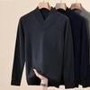 Hengyuanxiang Men's Autumn/Winter 100% Wool Faux Two-Piece V-Neck Sweater