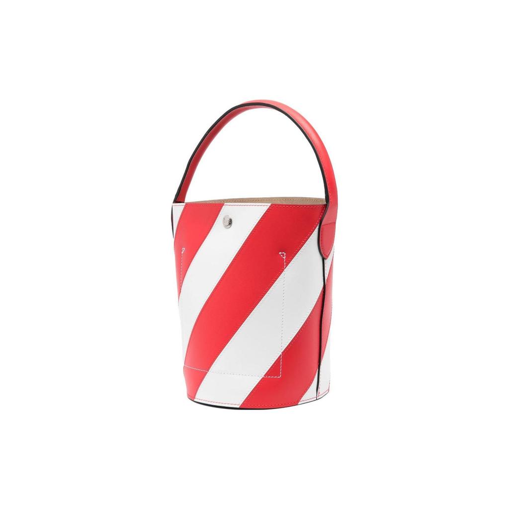 Longchamp Épure 17 Striped Print Snap Closure Leather Bucket Bag Women Handbags Red White 10161HCZ378