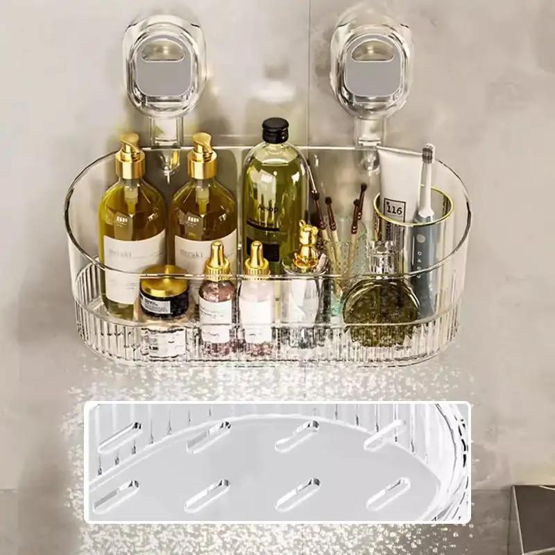 Transparent Suction Cup Storage Rack No-Drill Wall Mounted Cosmetic Storage Box Strong Load-Bearing Removable Makeup Organizer