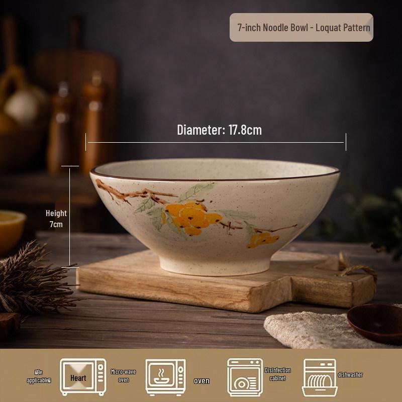 Large Chinese Retro Ceramic Ramen Bowl Set - Creative Home Tableware with Conical Hat Design