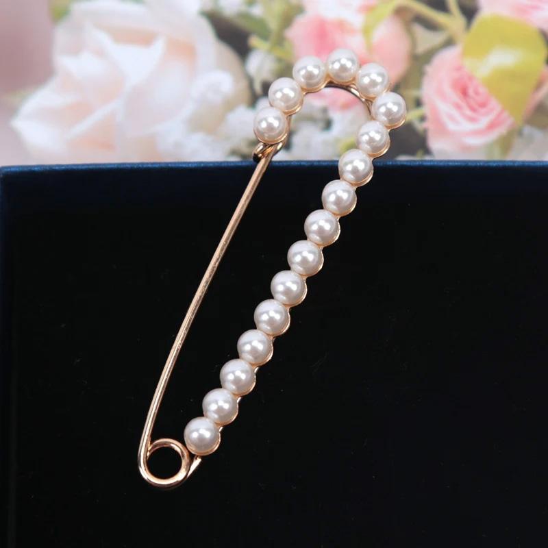 1Pc Jewelry Gift Exquisite Cardigan Clip Fashion Suit Pin Clothing Decoration Pearl Brooch Rhinestone