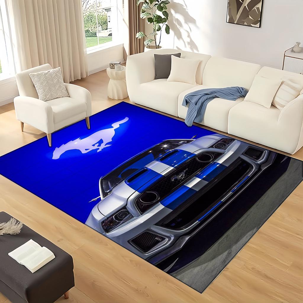 3D Mustang Racing Car Sign GTR Area Rug,Carpet Rug for Living Room Bedroom Sofa Doormat Decoration, Kids Play Non-slip Floor Mat