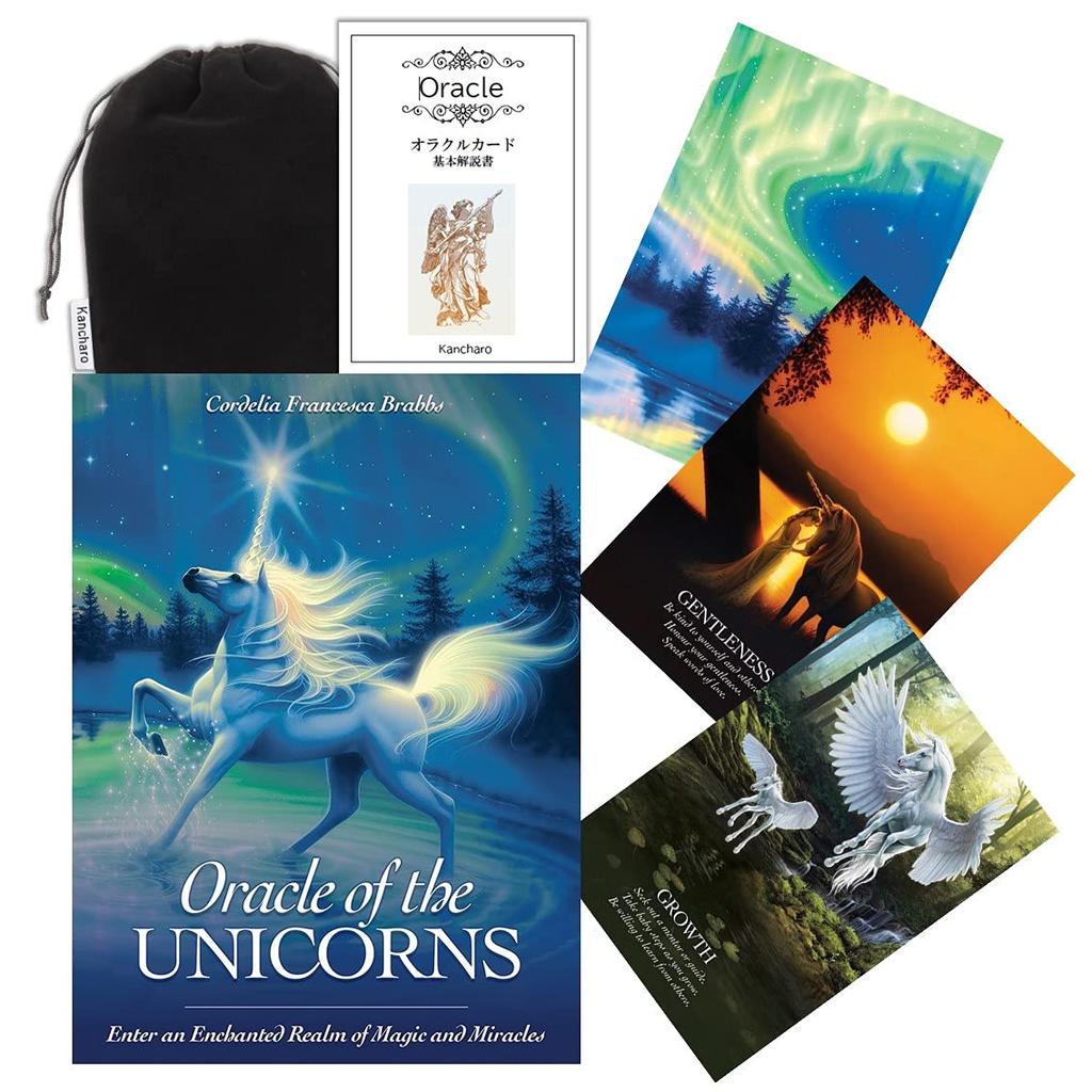 Kancharo Oracle Cards, 44-Card Tarot Card Set [Oracle of the Unicorns], Includes Basic Instructions and Pouch in Japanese (Authentic)