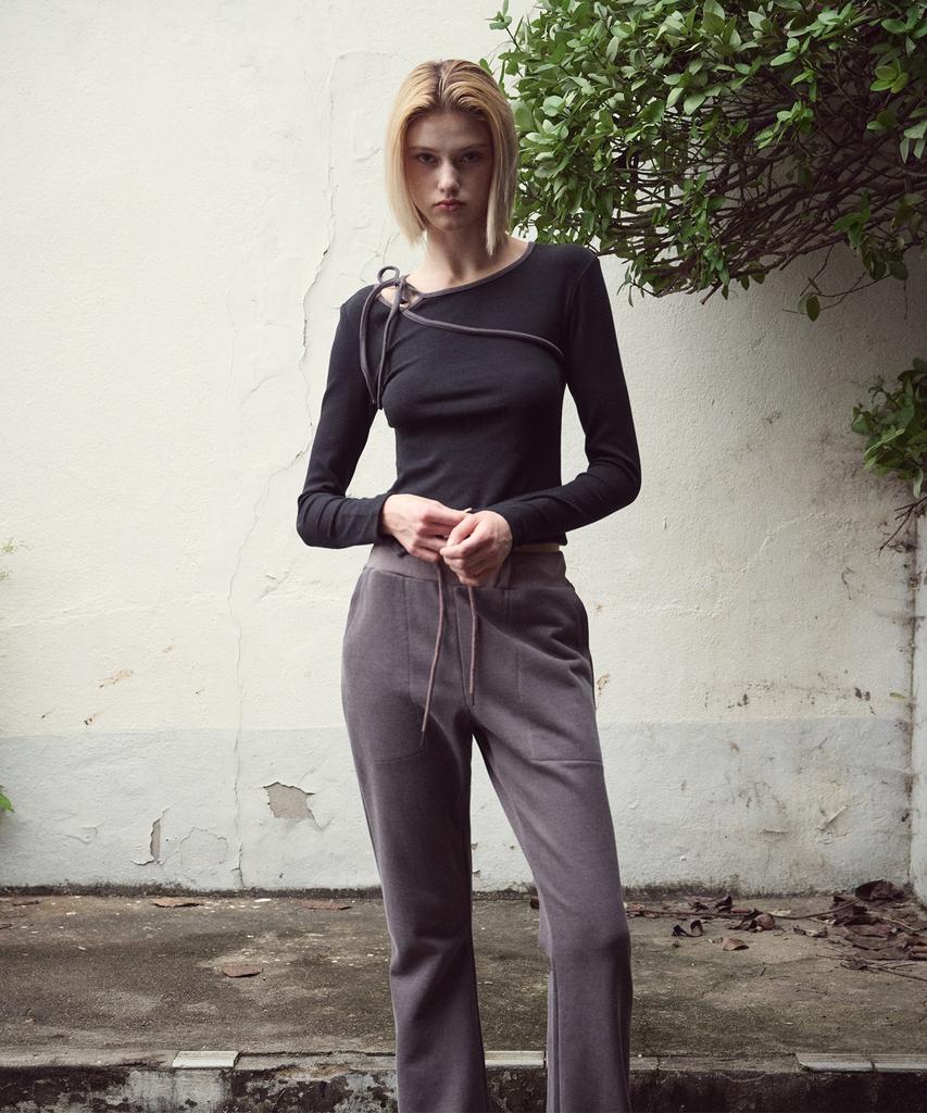 ETMON Pigment Boots Cut Sweat Pants, Wine Brown