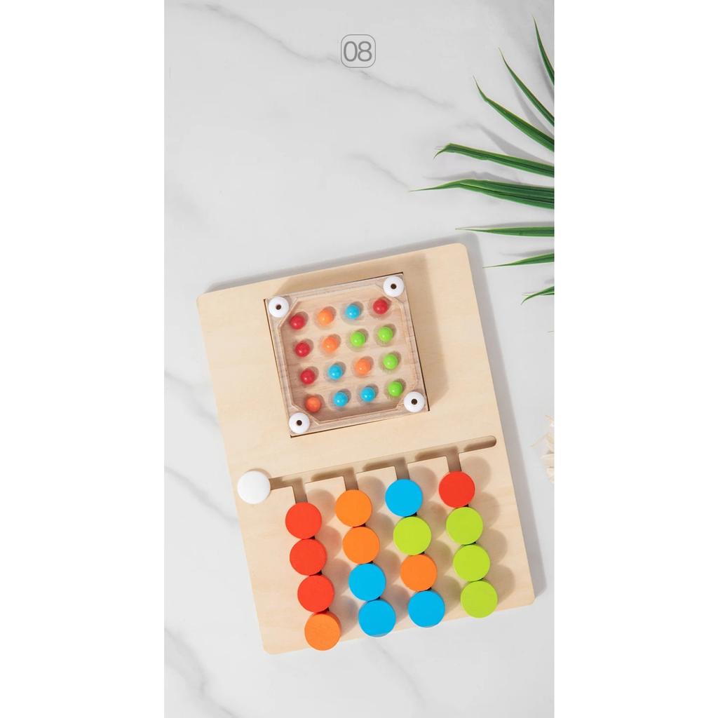 Montessori Wooden Shaking Bead Four-color Positioning Toy Color Shape Matching Cognition Learning Game Board Gifts for Children