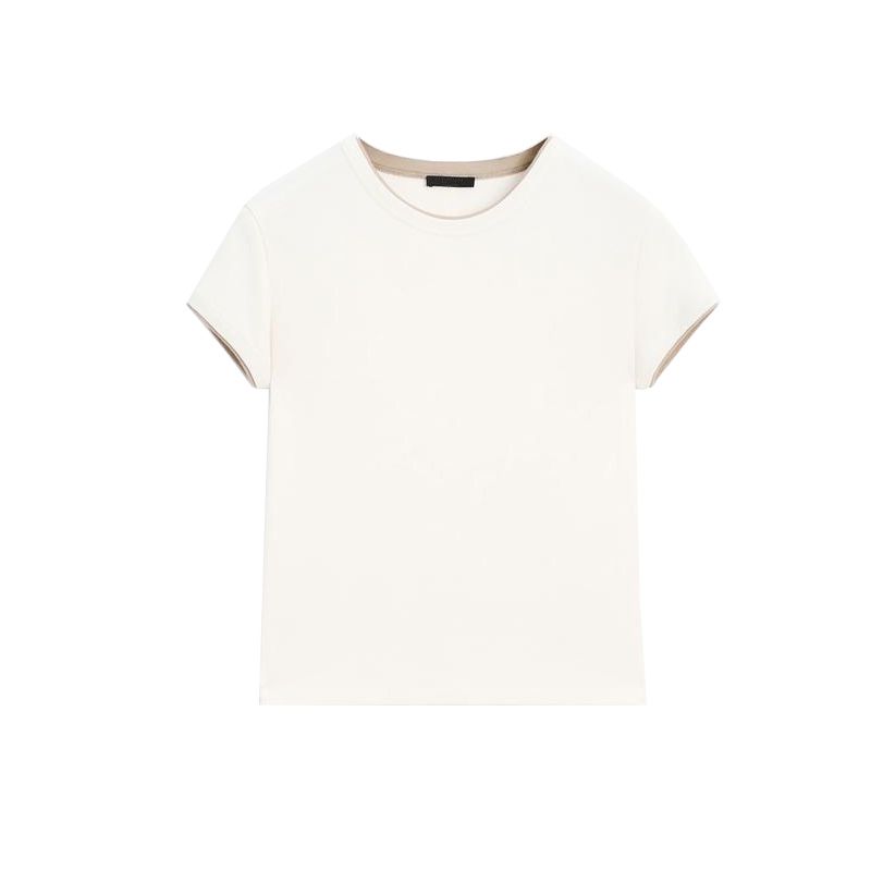 MD Summer New Product Women's Clothes Minimalist Style Cotton Rib Stitching Short round Neck Short Sleeve T-shirt Top 6234518