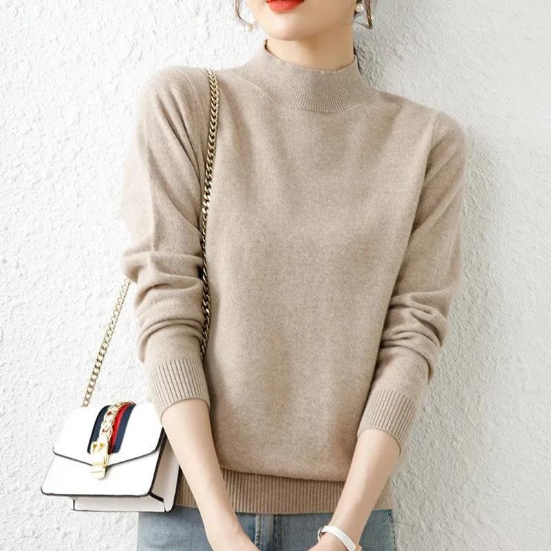 Sweater Spring and Autumn Half-high Collar Loose Long-sleeved Pullover Sweater Women's Knitted Bottoming Shirt