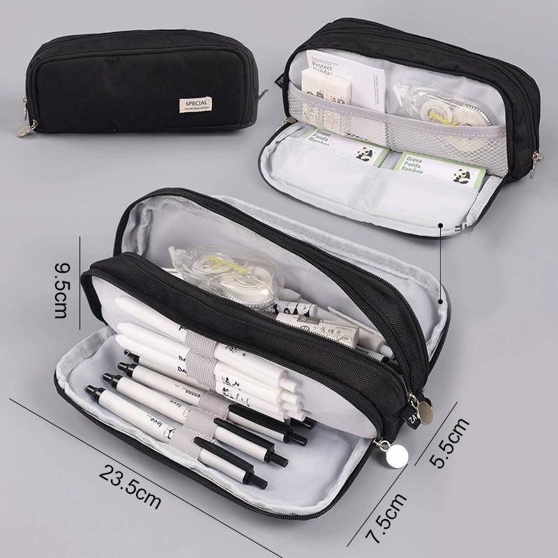 Large Capacity Pencil Case 3 Compartment Pouch Pen Storage Bag Double Side Opening Student Stationery Organizer School Supplies
