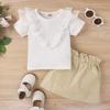 Girls' Fashion Set Spring and Summer Children's Casual Lace Short-sleeved and Leather Short Skirt Two-piece Set