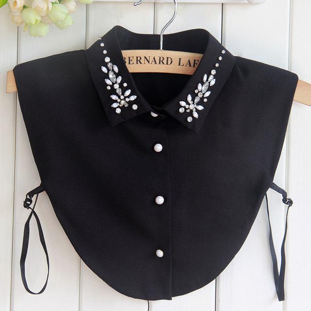 22 Styles White/Black Women Fake Collar Shinny Beaded Detachable Collars Half Shirt Blouse Sweater False Collars Female Faux Col