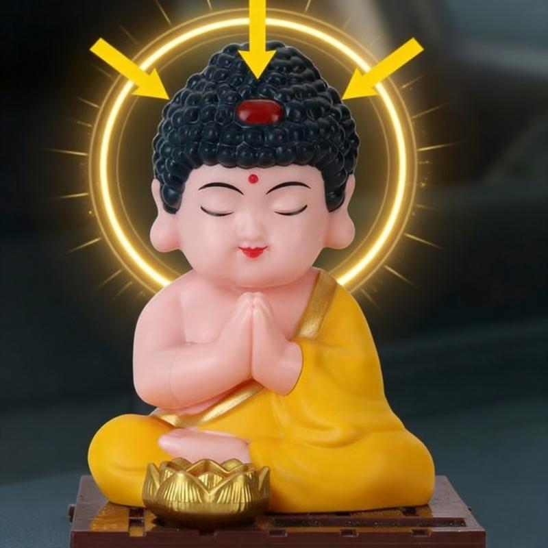 Easy To Install Solar Powered Buddhas Head Figure Nodding Dashboard Decoration Ornament ABS Materials Quiet Spiritual