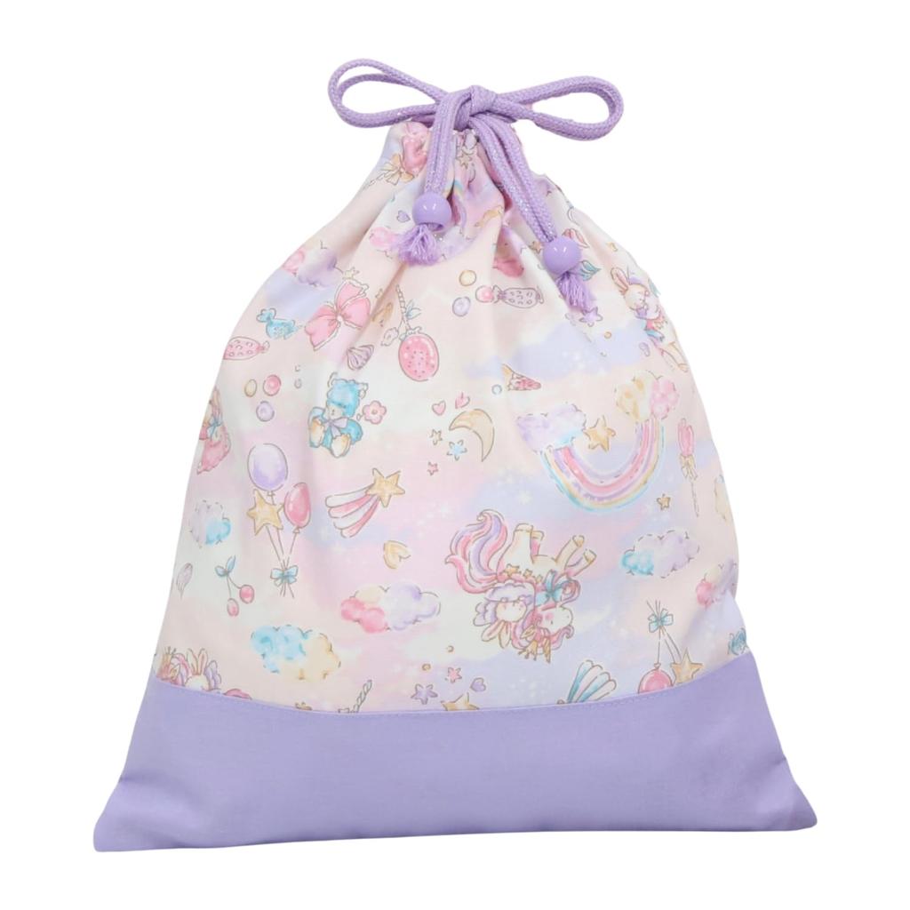 KIYOHARA Girls' Lesson Bag, Indoor Shoes Bag, Gym Clothes Bag, Name Stickers, Colorful Unicorn Design, Pink, AJMOW163-S3