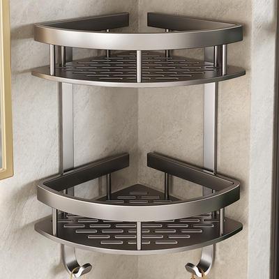 Gun Gray Aluminum Bathroom Shelf: Wall-Mounted, Punch-Free Toilet Corner Storage Basket