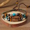 2Pcs/Set Multi-Layer Vintage Wood Beads Pendant Leather Beaded Weaved Prayer Necklace& Bracelet  Jewelry Gifts