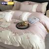 4 قطع/مجموعة درجة A عالية الجودة قطن طويل التيلة نقي أغطية لحاف مطرزة أغطية وسائد ملاءة طقم مفروشات