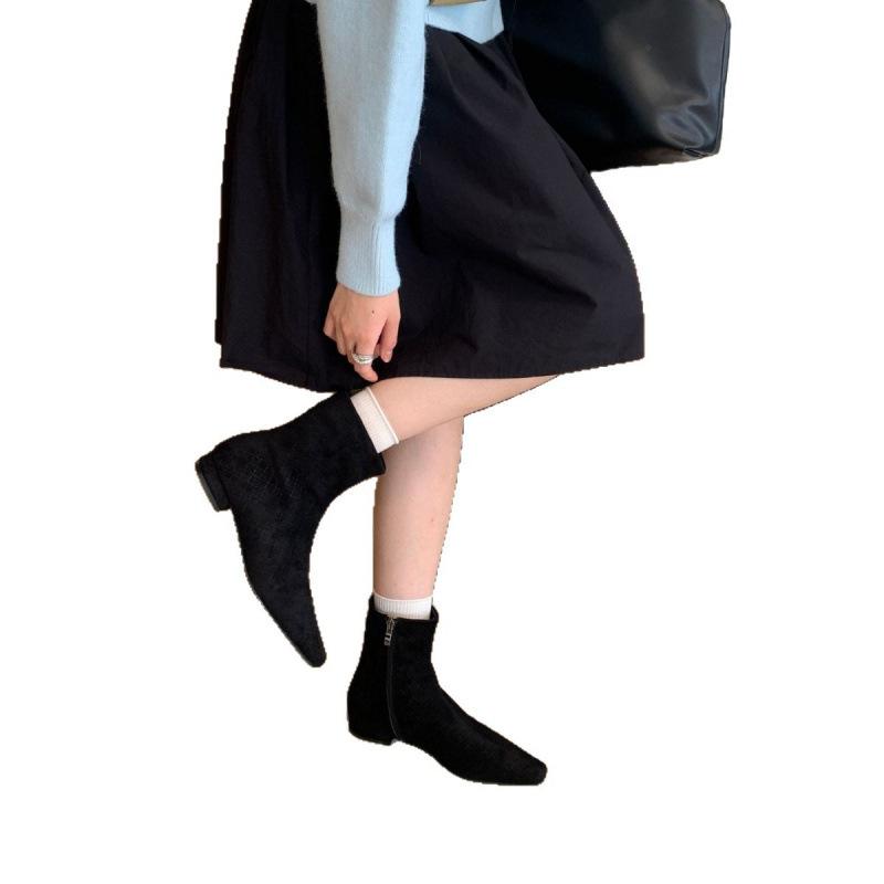 Kwadratowy nosek zamszowe wszechstronne grube obcasy cienkie kozaki krótkie kozaki damskie jesień i zima aksamitne 2025 nowe botki typu Martin koreańskie botki za kostkę