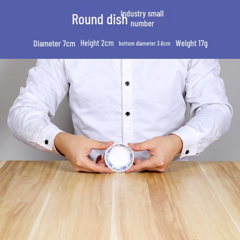 Blue & White A5 Melamine Condiment Plate - Porcelain-Style Sauce Dish for Commercial Use