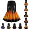 Women's Vintage V-Neck Halloween Print Dress for Casual and Party Occasions
