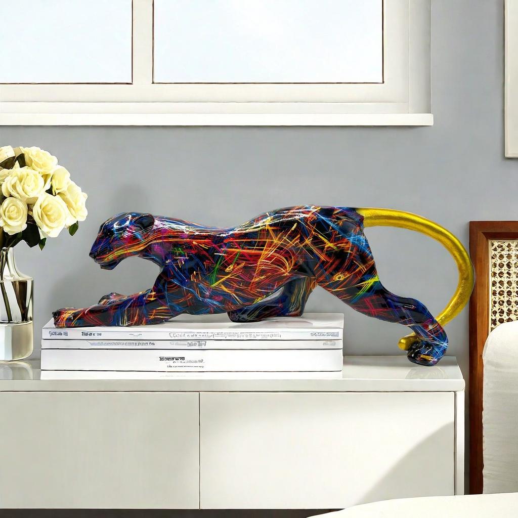 Modern Colorful Transfer Leopard Home Decoration Living Room Office Desktop Decoration Resin Crafts