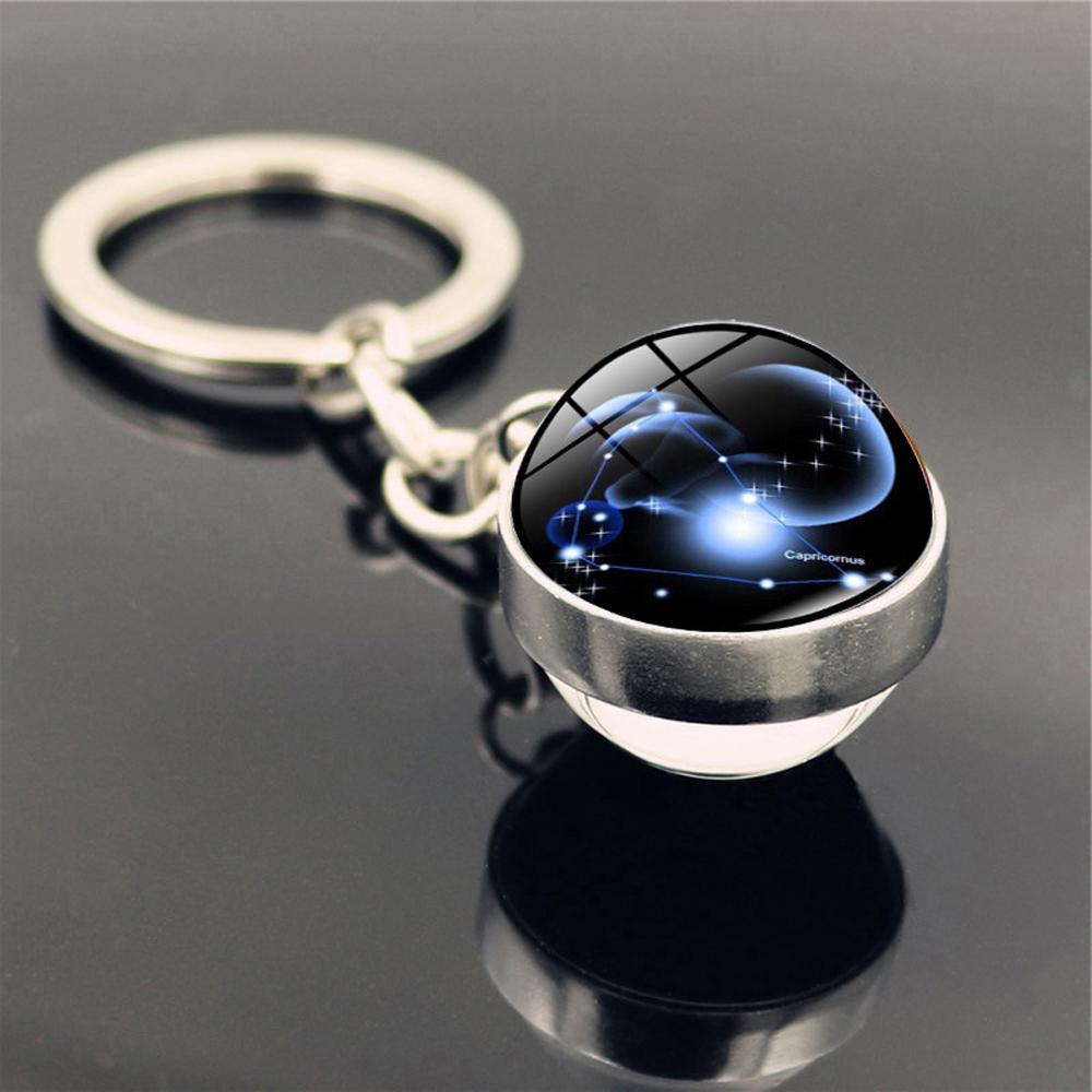 Holder Men Women Glass Ball Pendant Leo Jewelry 12 Constellation Keychain Zodiac Keychain Key Rings