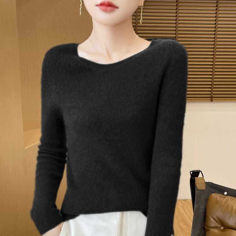 

24 осенний новый женский вязаный свитер женский с низким вырезом с круглым вырезом базовая рубашка женская облегающая первая линия готовой одежды XXL