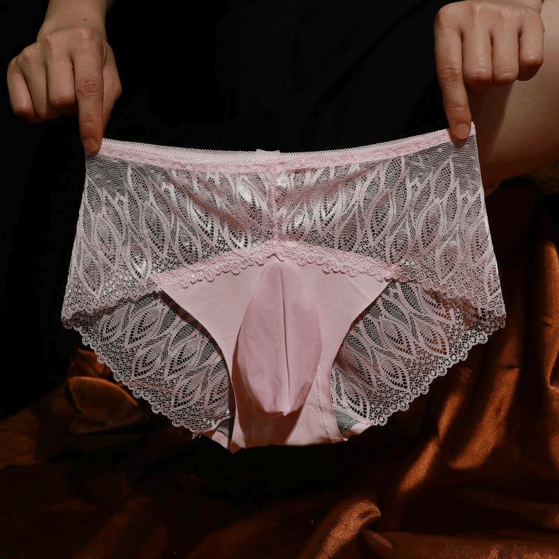 Men's lace underwear with jj set, oily stockings underwear, ultra-thin and breathable summer fully transparent briefs