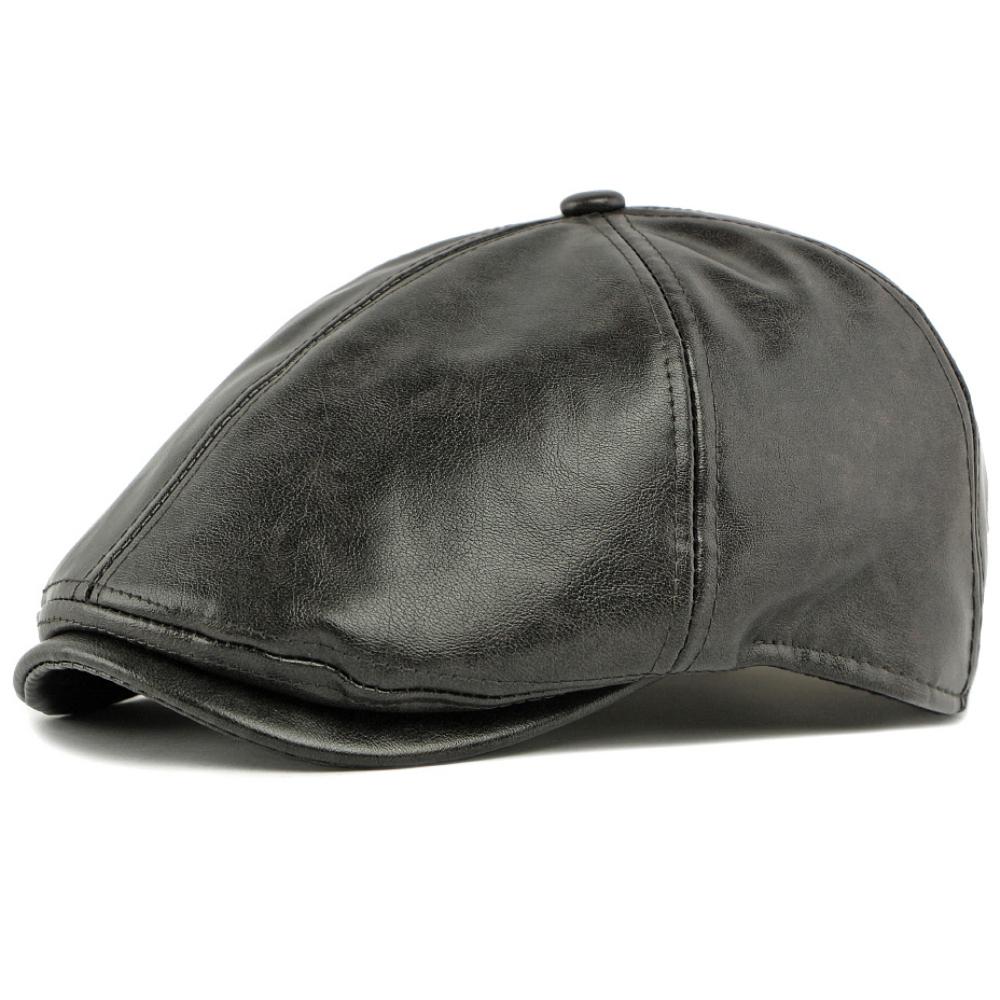 HT4937 Mens Beret Women Autumn Winter PU Leather Hat Retro Artist Painter Beret Hat Male Female Ivy Flat Cap Octagonal Beret Cap