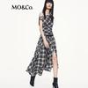 MO&Co. 2025 Autumn Plaid Asymmetric One-Shoulder Dress with Belt