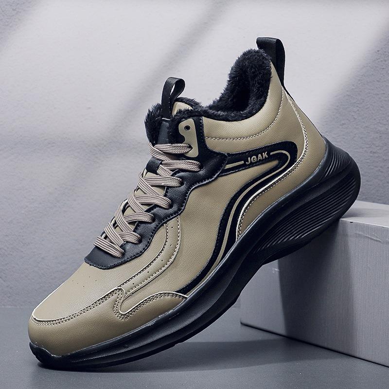 Baumwollschuhe Herren Winter Samt verdickt Lederoberfläche Freizeitsportschuhe Übergröße warm und kalte Schuhe Laufschuhe