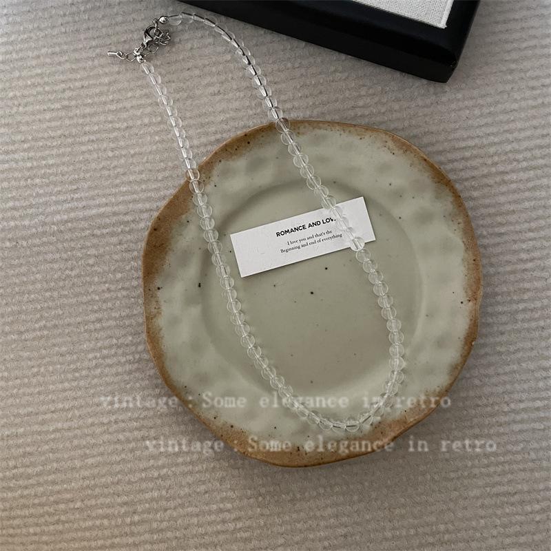 Niche Transparent White Crystal Beaded Necklace Femininity Simple In Sweet Clavicle Chain Versatile High Sense Neck Chain