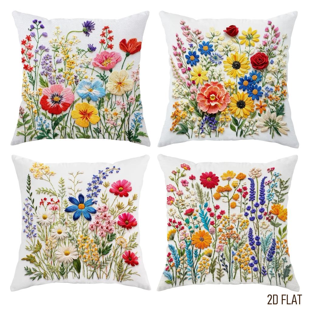 4Pcs Floral Printed Cushion Cover Rose Lily Daisy Hydrangea Pillow Case Polyester Home Decor Sofa Bedroom Living Room 2D Print