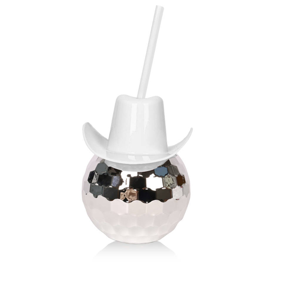 Disco Ball Cowboy Hat Tumbler with Straw 20oz Sparkly Disco Cup Reusable Plastic Party Tumbler Bachelorette Rodeo Birthday Part