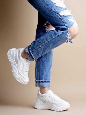Chunky Platform Sneakers for Women Colorblock || Lace-Up Athletic Shoes with Wavy Sole Design Casual and Party