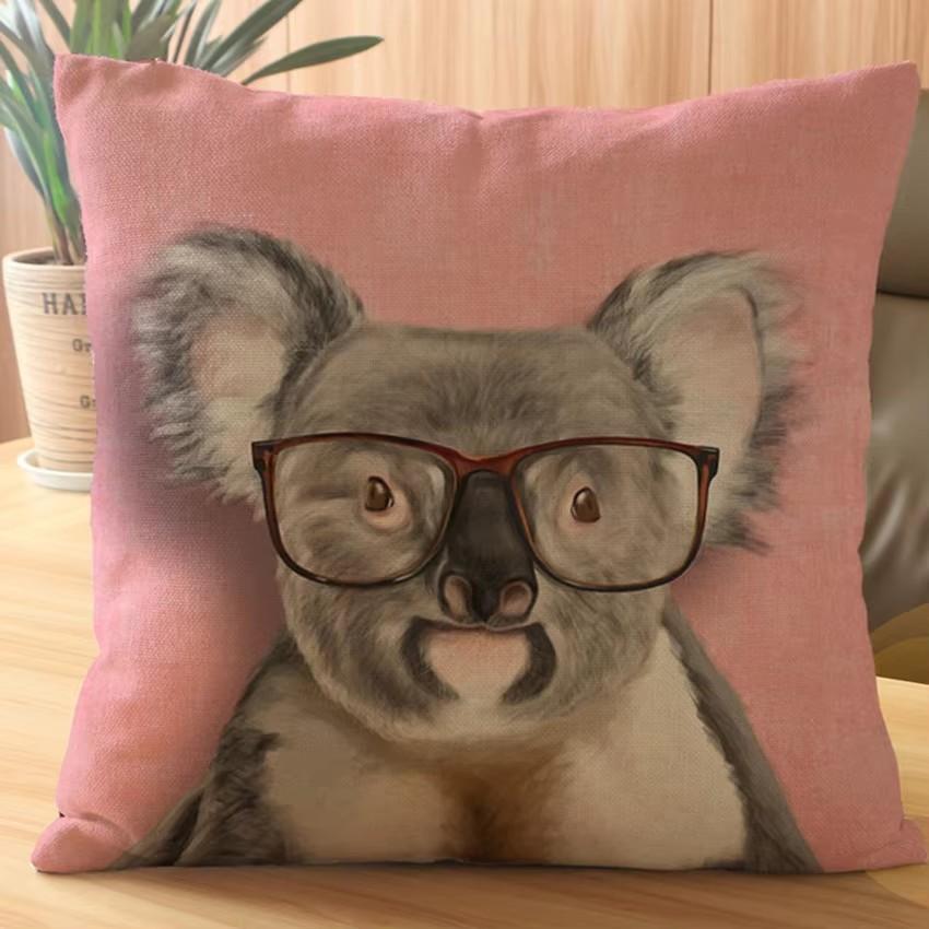 Monkey Cat Deer Cartoon Decorative Cushion Cover Elk Panda Rabbit Animal Style Cotton Linen Sofa Throw Pillow Case Cojines